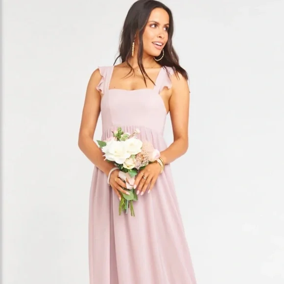 Show Me Your Mumu Mumu June Maxi dress in neutral mauve chiffon
